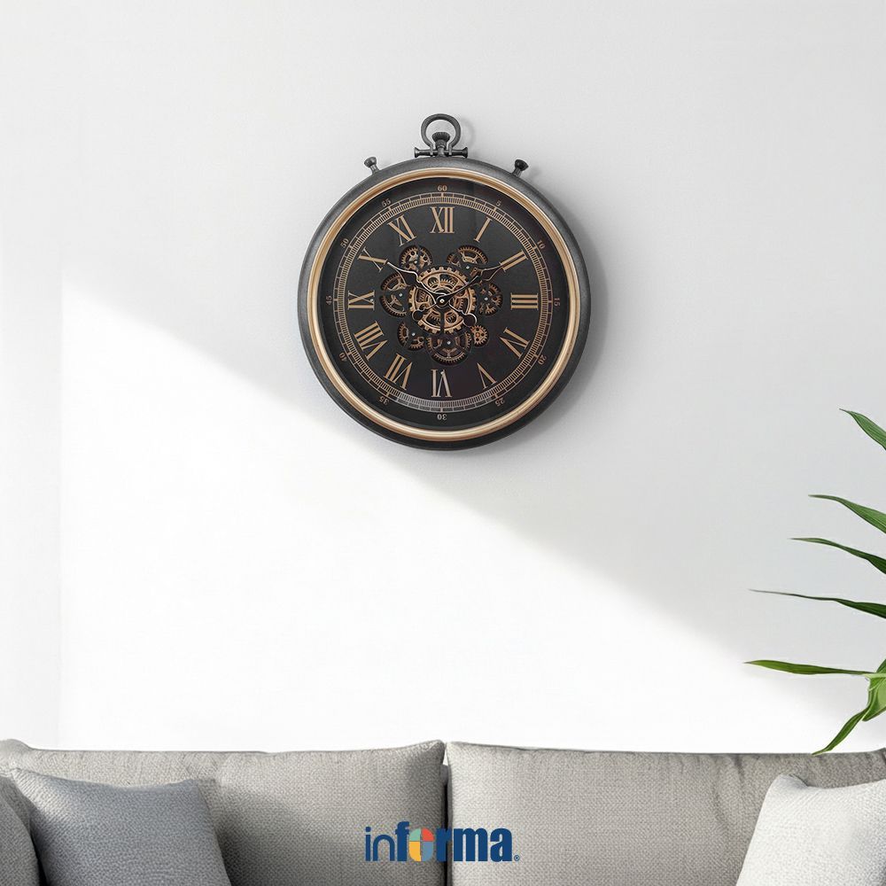 Informa 52X7.5 cm Jam Dinding Gear 212 - Hitam Wall Clock Jam Tembok Aesthetic Dekorasi Rumah Hiasan