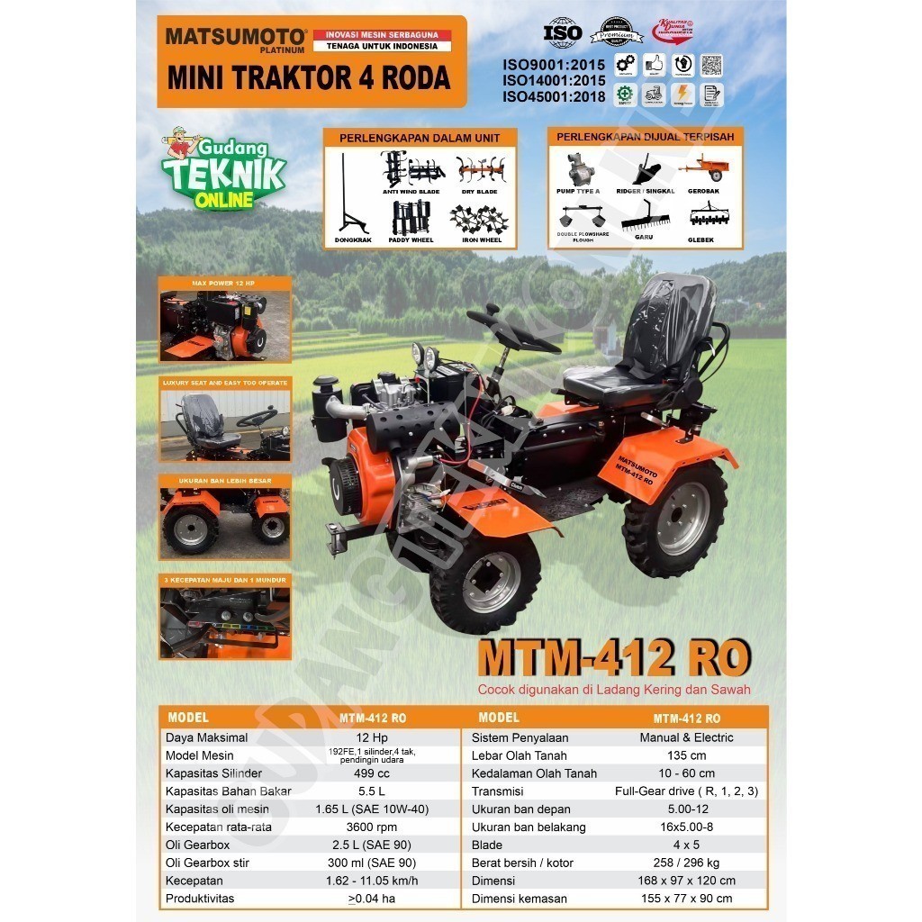 DISKON Mesin Traktor Mini 4 Roda MATSUMOTO MTM 412 RO / Mesin Traktor Bajak Sawah Kebun Kering Basah
