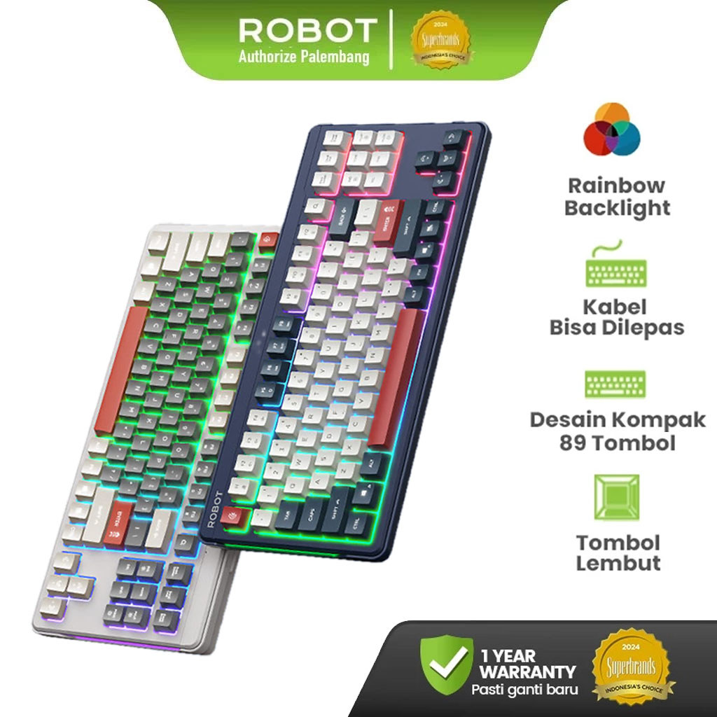 ROBOT Wired Keyboard Kabel Rainbow Backlight Type-C 89 Tombol Kompak Lembut Senyap Ergonomic Design 
