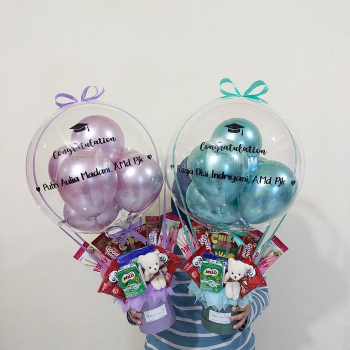 Buket Balon Snack Bucket Wisuda Bouquet Ulang Tahun Wisuda - Tosca Metalik, Kirim Besok