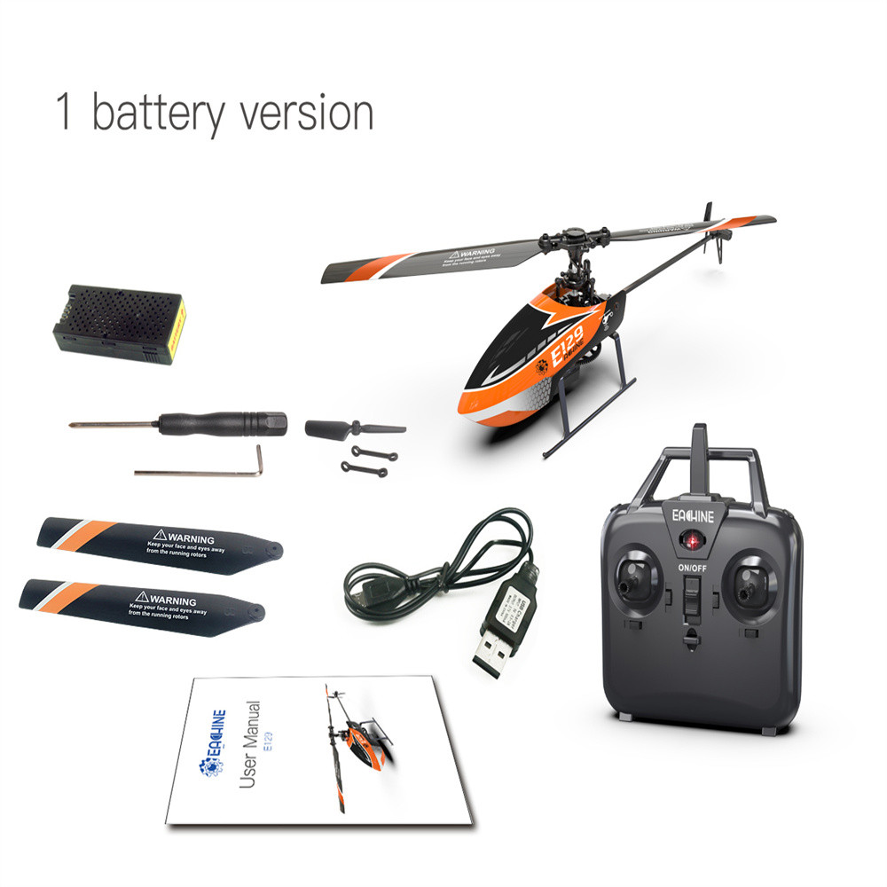Eachine E129 2.4G 4CH 6-Axis Gyro Altitude Hold Flybarless RC Helicopter RTF - RTF Mode 2