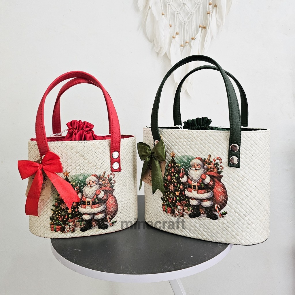 Tas Hampers Anyaman  Natal Model Oval Gratis Pita Dan Hangtag Cocok untuk Isian Hampers,Souvenir,Par