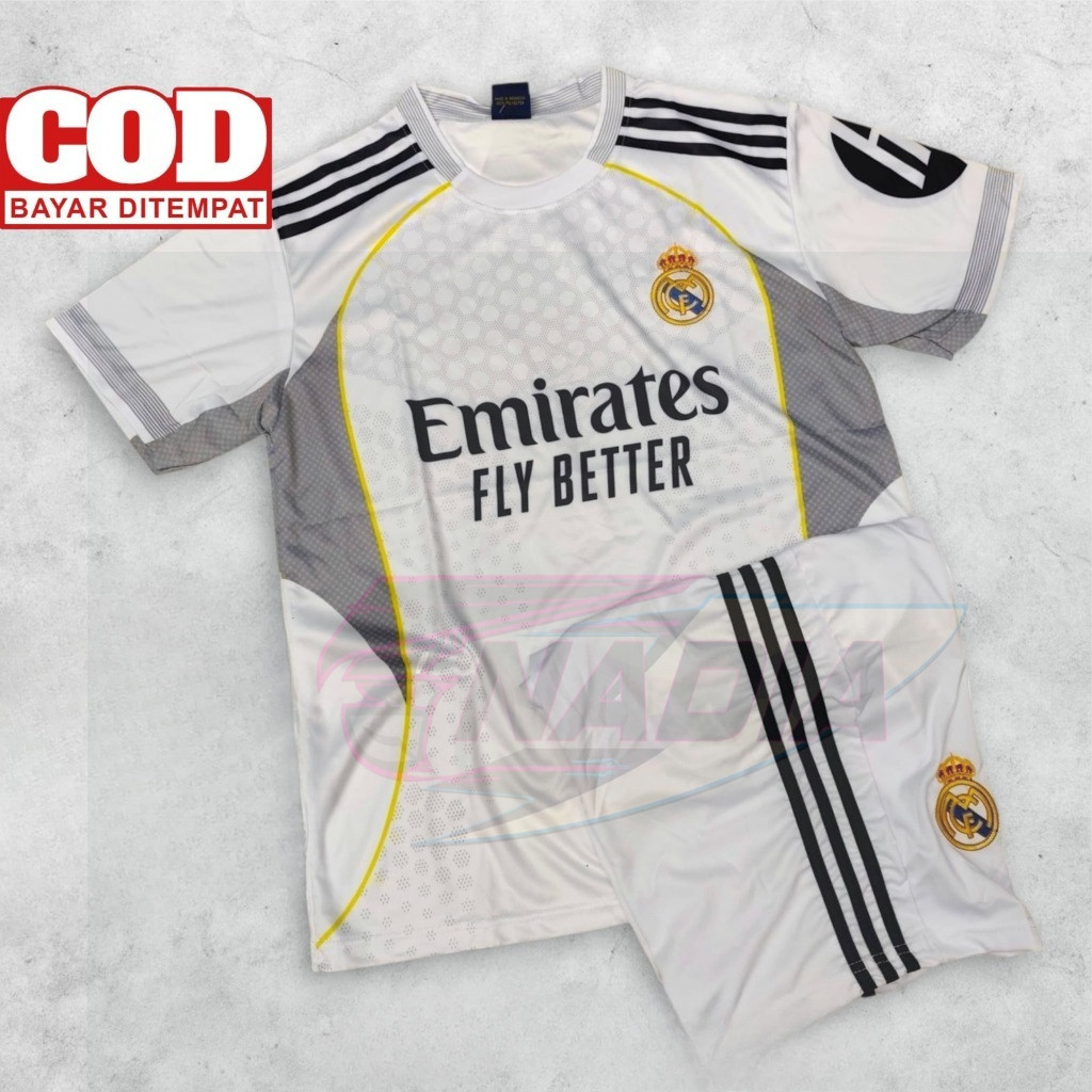 Jersey Dewasa Baju Bola Madrid Putih  / Stelan Baju Dan Celana Futsal Pria Dan Wanita Bahan Hyget Pr