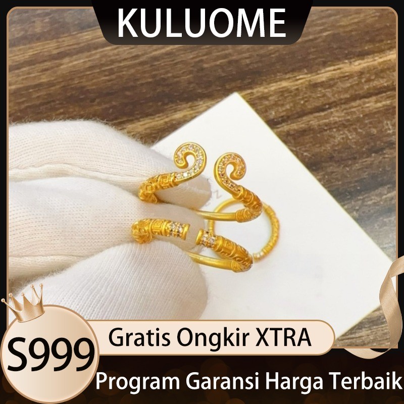 KULUOME Cincin Emas Lambang Inlaid Cincin Sumpah Pengencangan Vietnam Cincin Terbuka Emas Pasir Cinc
