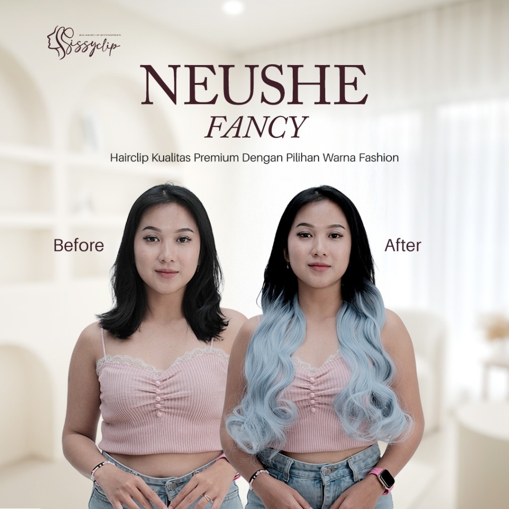 (Morenca) NEU SHE FANCY – Hairclip rambut berwarna gelombang panjang 60 cm by SISSYCLIP - hairclip b