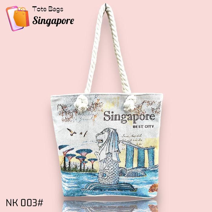 promo  -Souvenir Tas Kanvas Singapore / Tas Tote Kanvas / Oleh-oleh singapore Totebag Wanita - NK 00