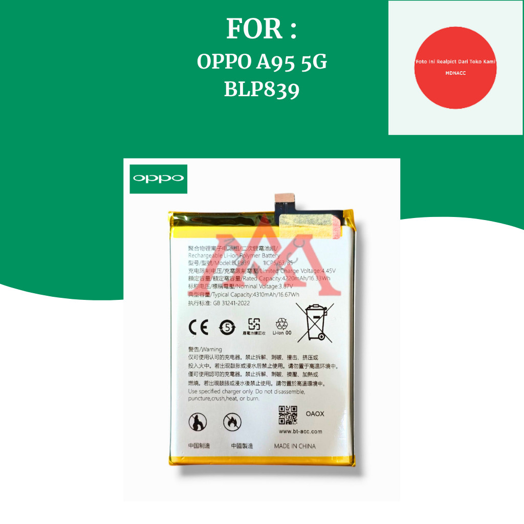BATTERY OPPO A95 5G / BATRE HP OPPO ORIGINAL BLP839