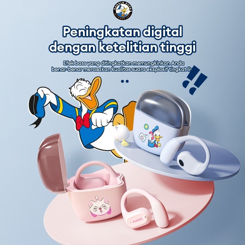 Disney QSO02 Earphones Nirkabel Bluetooth, Kualitas Suara HiFi, Headset Olahraga Anti Air, Desain Ri