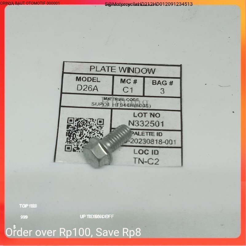 Baut 10 m6x12 kunci 8 baut  ORIGINAL panjang 1,2 cm TOYOTA OTOMOTIF $ Motorcycle 01 H1