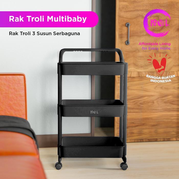 [POL] COD Rak Troli Kamar Serbaguna Warna Hitam  | Rak Troli Kamar Tidur ABS Removable 3 Susun Tegak