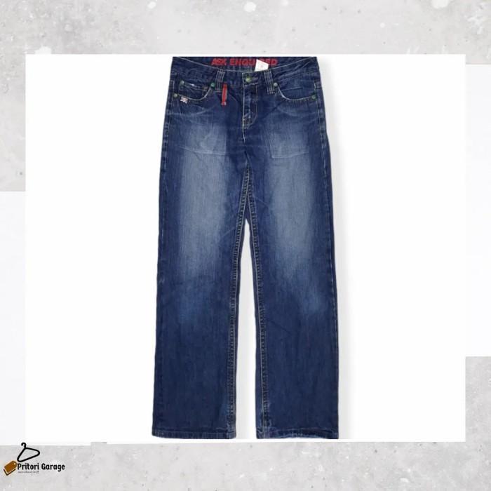 Raw Denim Tebal Jeans Ask Enquired Loose Fit British Flag Blue Wash 30