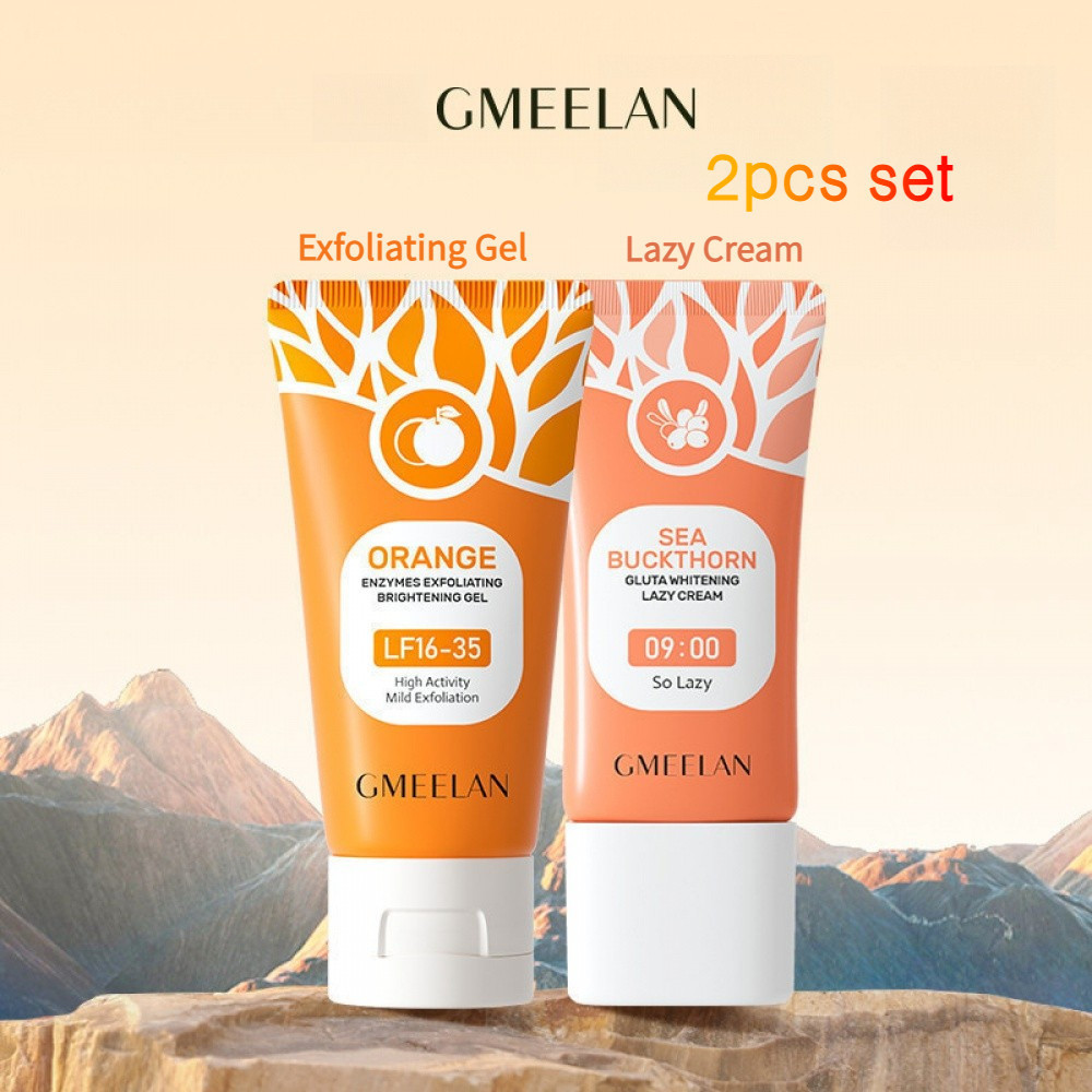 GMEELAN Skincare Kit 2 in 1  Orange Exfoliating Gel Face Eksfoliasi Wajah & Gluta Whitening Lazy Cre