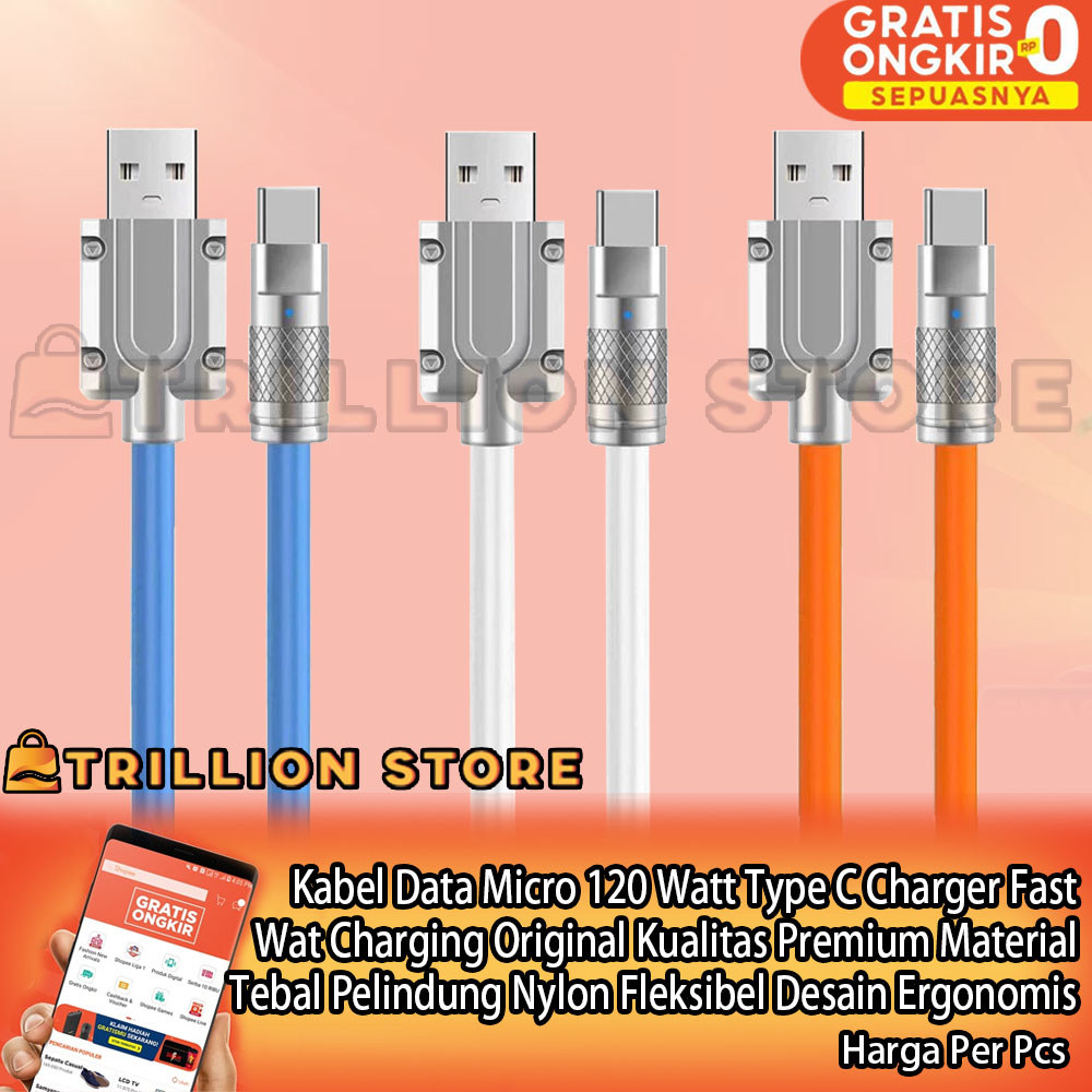Kabel Data Micro 120 Watt Type C Charger Fast Charging Original Kualitas Premium Material Tembaga Te