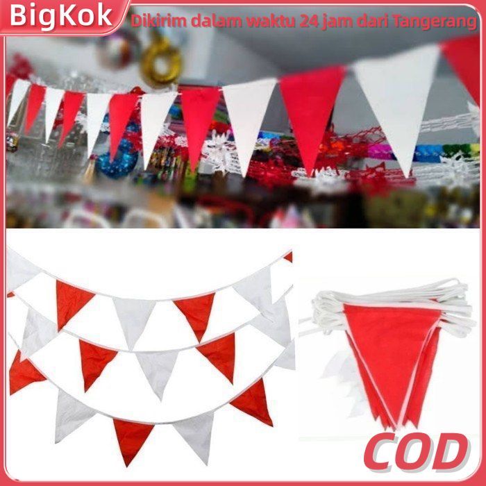 100m/150Pcs Bendera Merah Putih/Bendera Kain Segitiga/Warna Warni Bahan Kain Festival