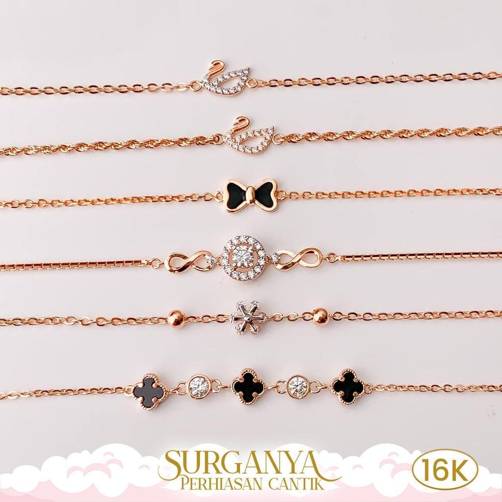Gelang UBS Rantai Variasi Model Swan Pita Bunga - Macan Gold Kadar 16k Yellow Gold