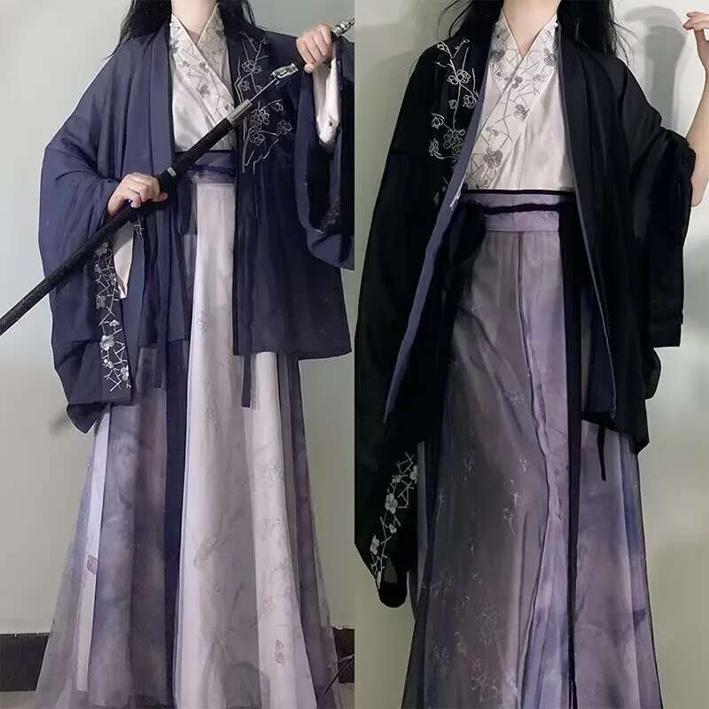 Hanfu Men inese Purple&Black Embroidered Hanfu Couples Halloween Cosplay Costume Stage Costume Party