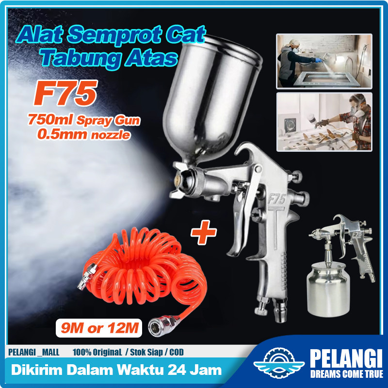BBT - Paket Alat Semprot Cat Angin Gun Tabung Atas Dan Selang Recoil Selang Kompresor