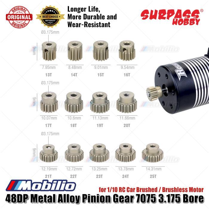 BISA COD Metal Pinion Motor Gear Surpass Rocket 48 DP 3.175 mm Shaft 13T - 25T - 13T Terlaris