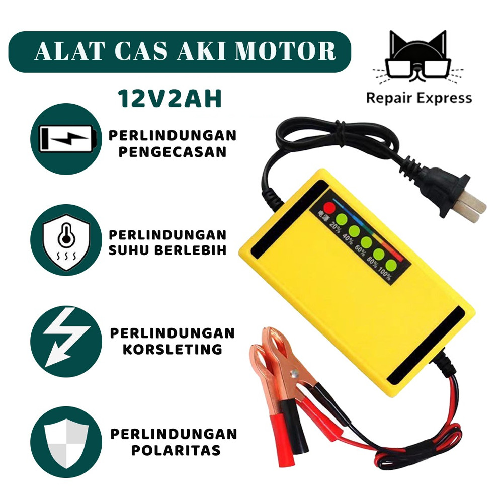 Alat Cas Aki Motor Alat Pengisian Daya Aki Motor Intelegent Charger 12V 2Ampere 12V 2A Adaptor Pengi