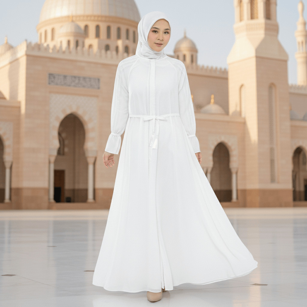 Gamis Umroh Terbaru Hitam Premium Umrah Elegan Putih Polos Outer Lebaran Wanita Haji Abaya 2026