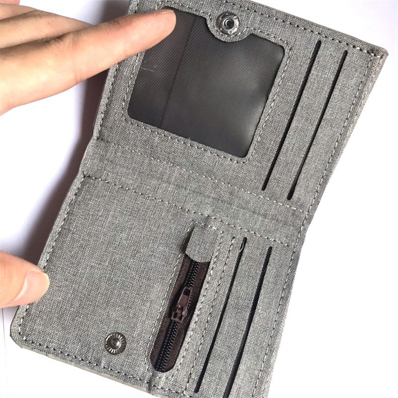 Canvas Men's Money Clip Short Trifold Wallet With Zip Coin Purse Fashion Student Casual Money Clip C