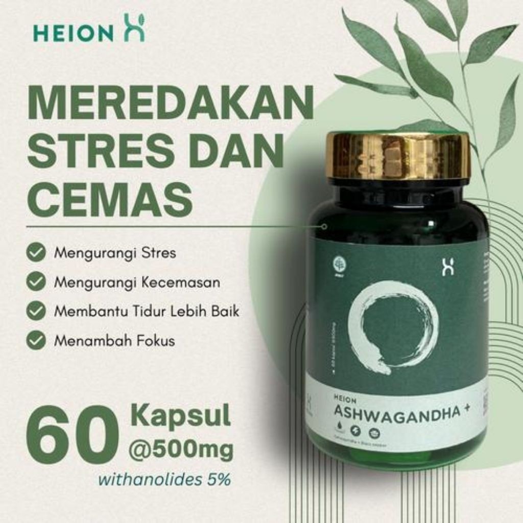Heion Ashwagandha+ Obat Herbal Ekstrak Ashwagandha + Black Pepper @500mg BPOM Halal - 60 By pendle