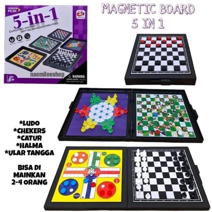 MAINAN ANAK BOARD GAME CATUR LUDO ULAR TANGGA MAGNETIC GAME 3IN1 - 5in1 board game