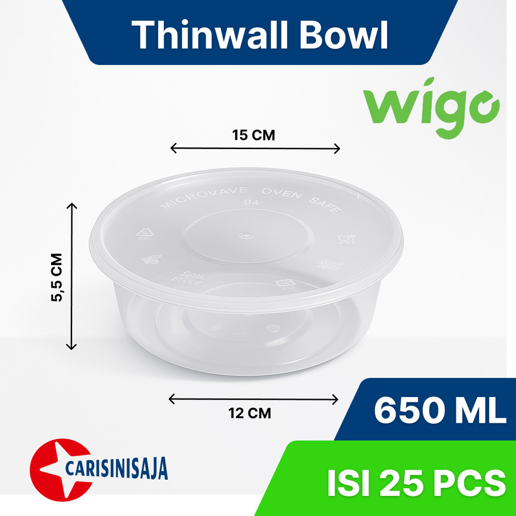 THINWALL WIGO BOWL (Mangkuk) 650 ml isi ISI 25 pcs, CUP Salad buah, CUP Salad Sayur, Cup Bakso