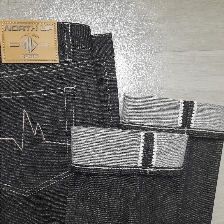 NORTH UP DENIM SELVEDGE CELANA DENIM DARK BLACK INDIGO WHITE SHELSTICH