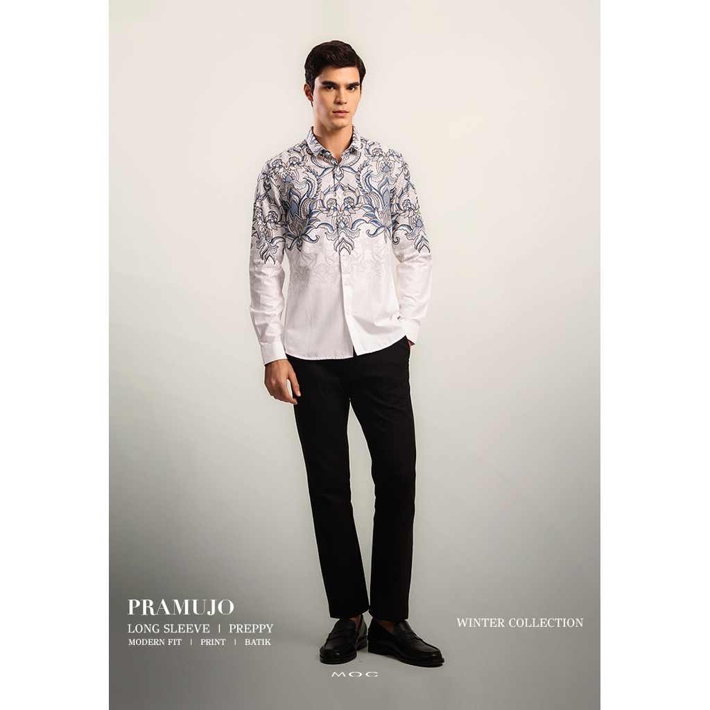 MOC - Kemeja Batik Pria Lengan Panjang Pramujo - White