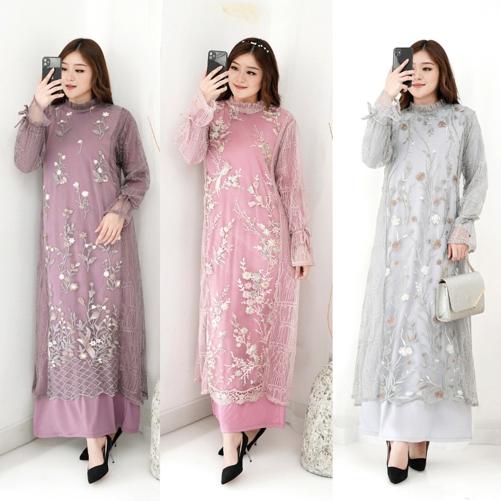 Dress Gamis Brukat Baju Lebaran 2025 Kondangan Gamis Brokat Tile Gardenia Bordir Wanita Remaja Terba