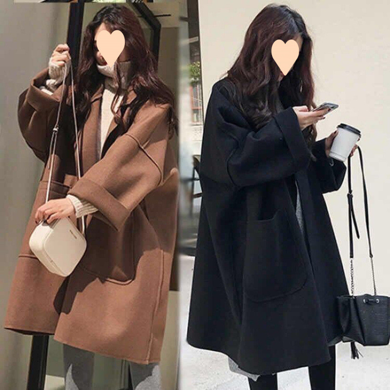 Versi Korea Cardigan Panjang Sedang Jaket Mantel Wol