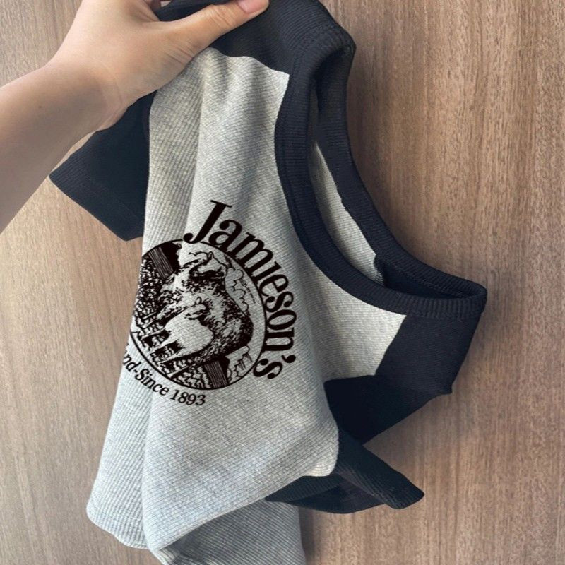 Kaos Lengan Pendek Raglan Atasan Pendek Wanita