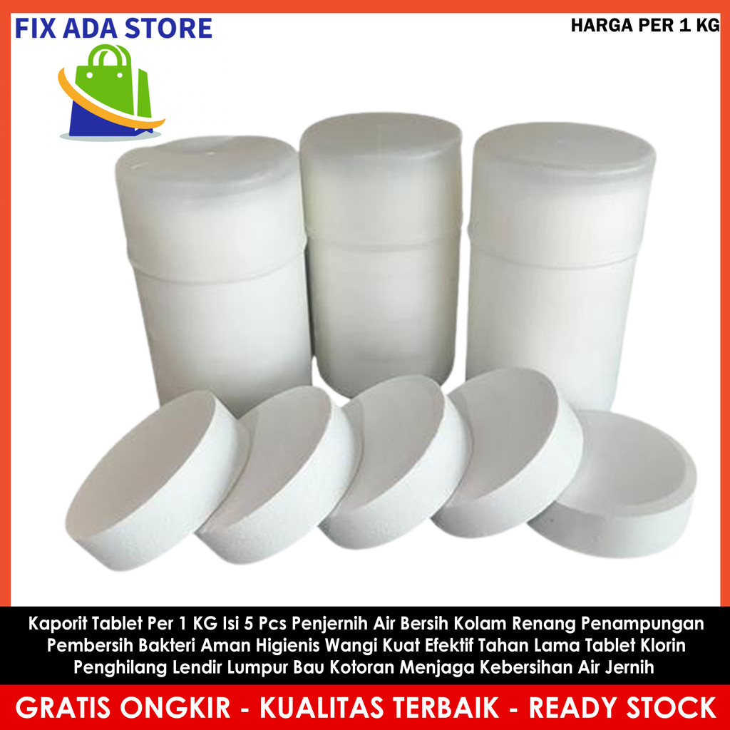 Kaporit Tablet 1 Kg Isi 5 Pcs Pembersih Kolam Renang Menjernihkan Air Bersih Aman Efektif Higienis T