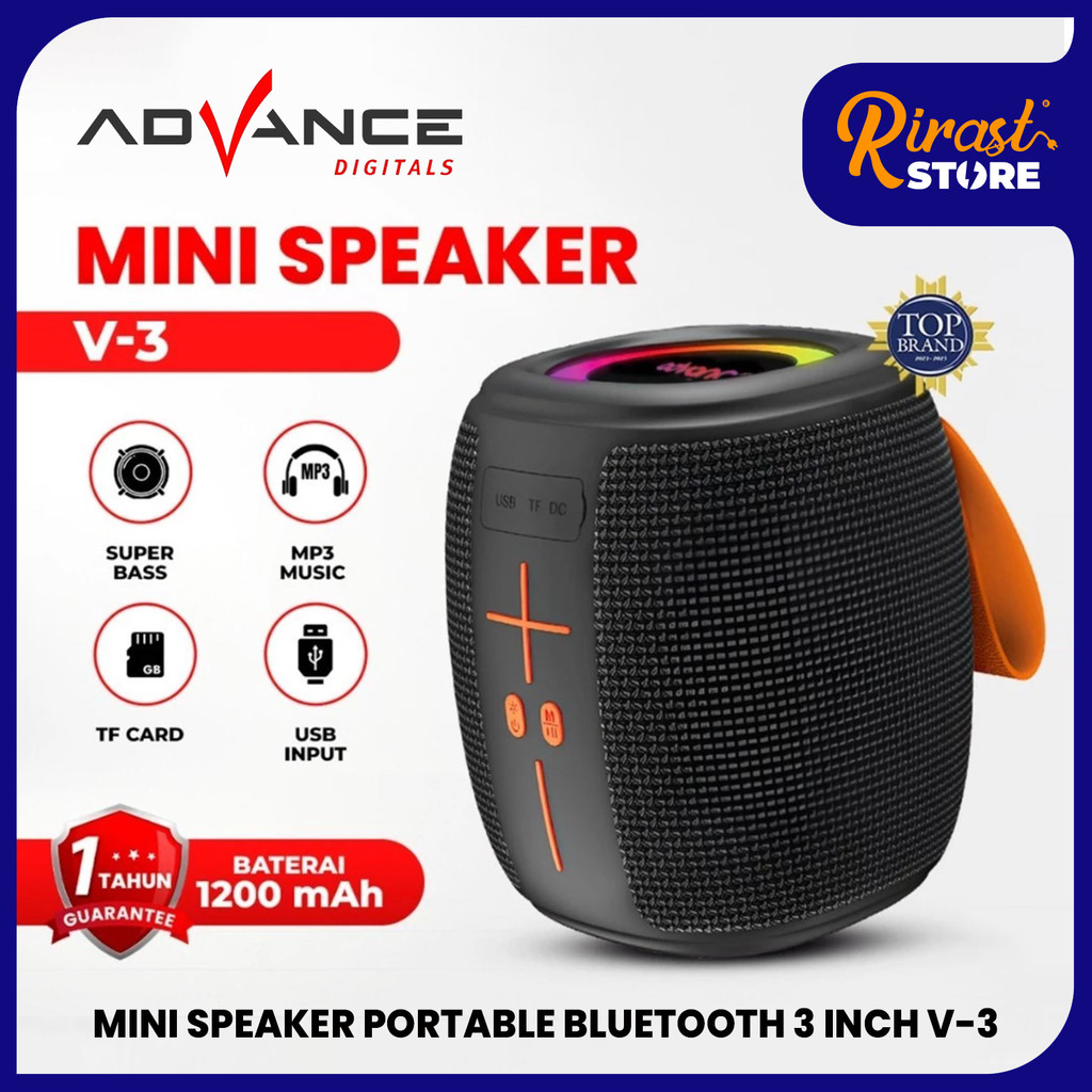 RIRAST - ADVANCE V-3 MINI SPEAKER PORTABLE BLUETOOTH BASS 3 INCH SPEAKER ADVANCE V3