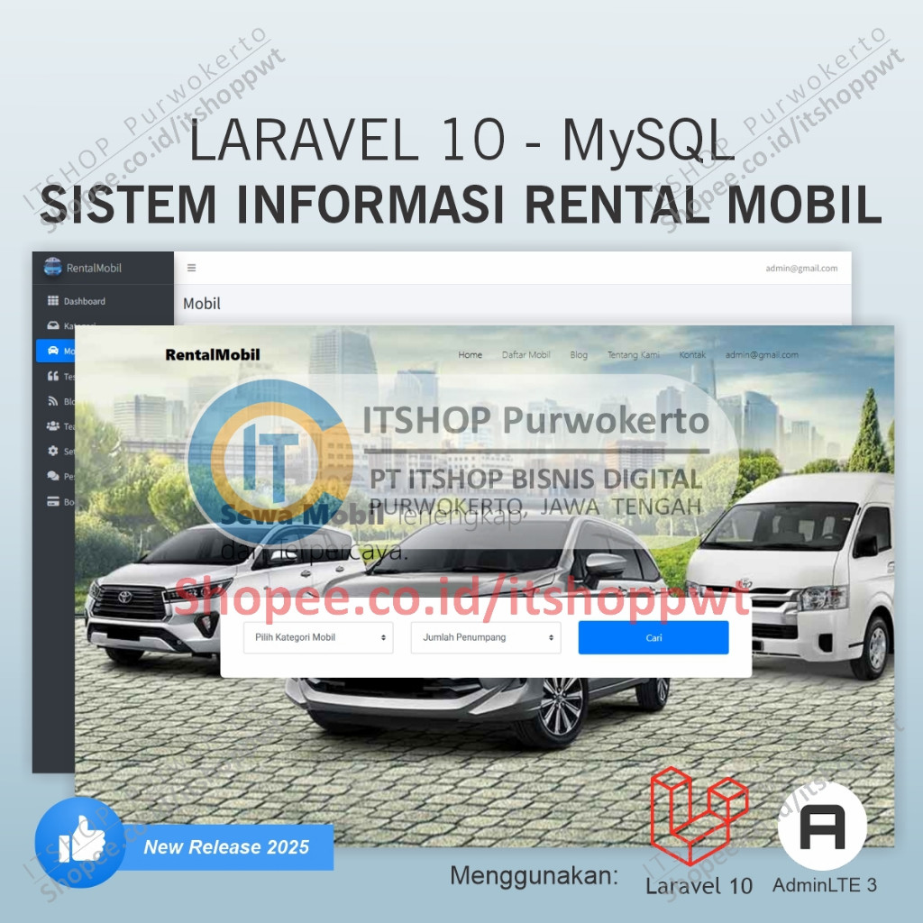 Source Code Aplikasi Web Sistem Informasi Rental Mobil menggunakan Laravel 10 MySQL