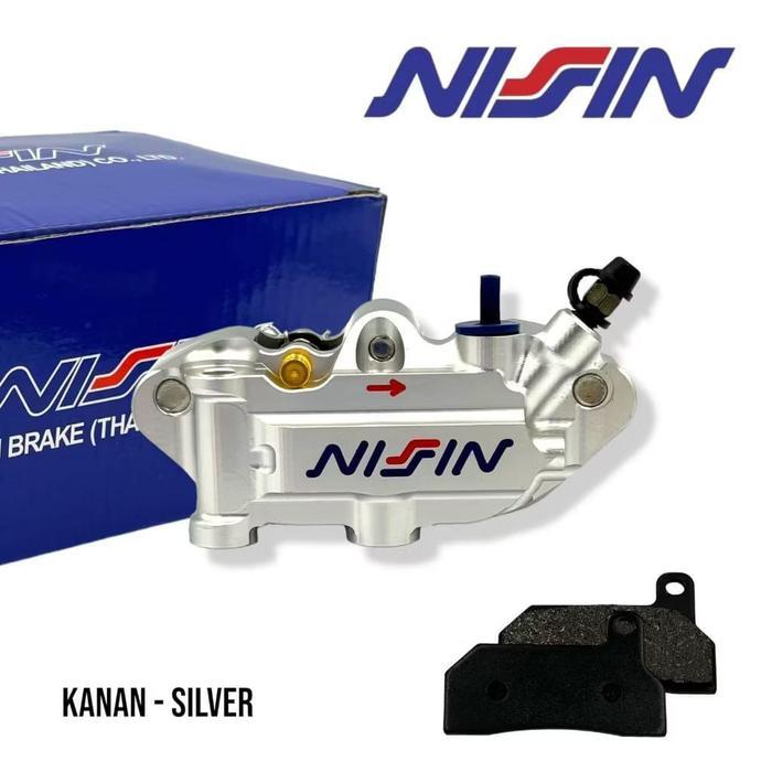 KALIPER MONOBLOK 4 PISTON NISSIN PREMIUM FULL CNC KIRI KANAN - SILVER KANAN