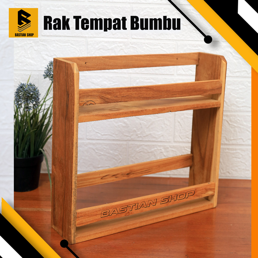 Rak bumbu dapur kayu model toples I Rak alat dapur dan toples I Rak tingkat dinding