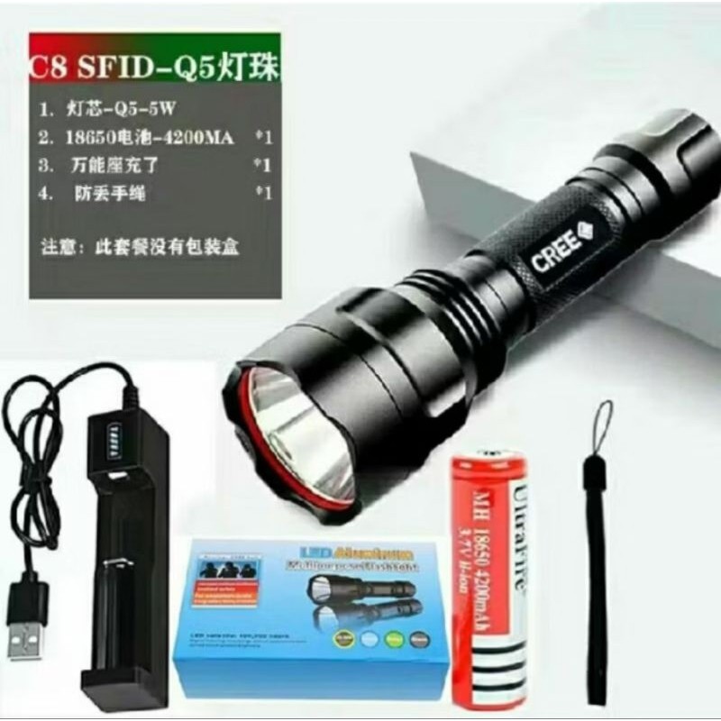 senter led paket charger senter led cahaya putih senter led outdoor tactical
