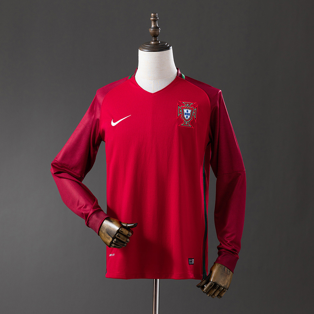 Jersey Retro Portugal 2016 long sleeve home T shirt pria