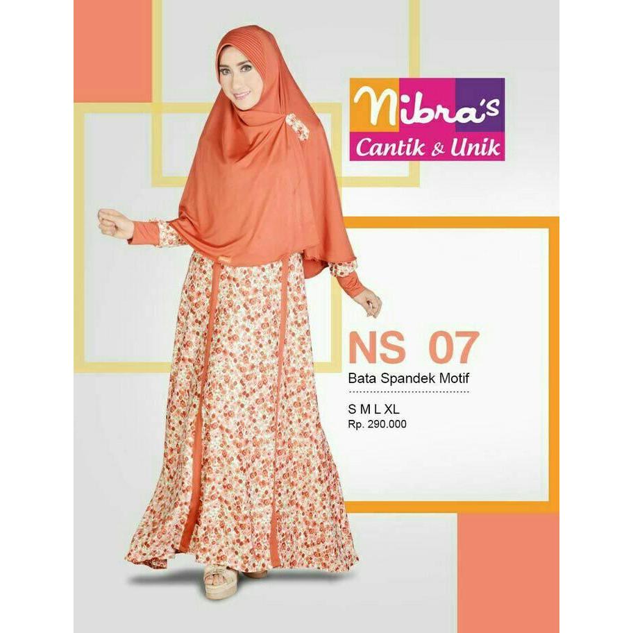Gamis Syari Motif Flower Spandek Korea Import Nibras NS 07