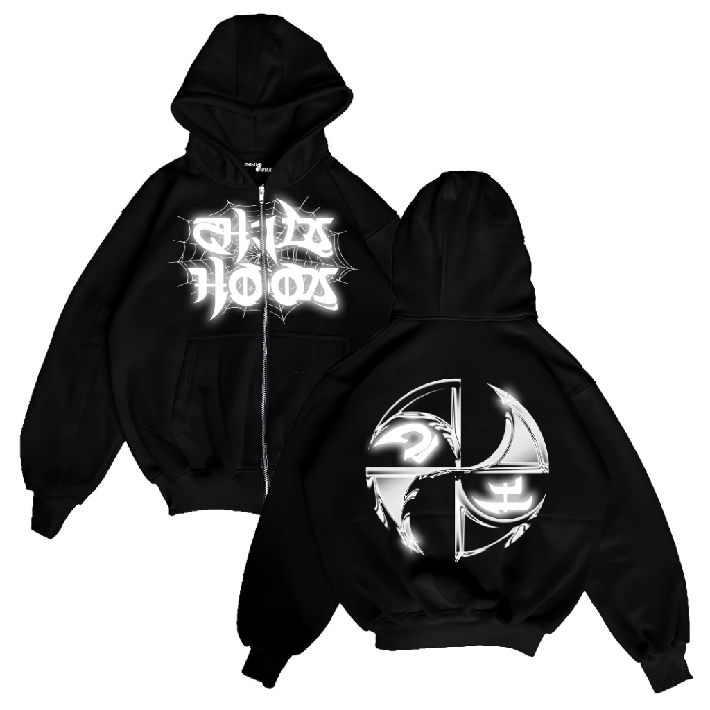 [COD] Trend Jaket Hoodie Zipper Reflektif Sliver Sablon Nyala TRAP Hitam Pria Wanita CHILDHOOD JAKET