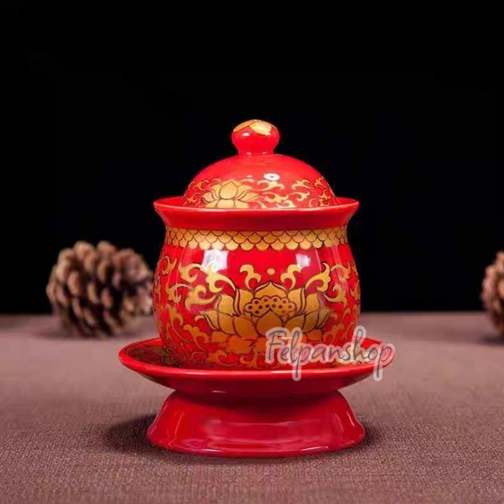 ALLINWAN Cangkir Tutup Set Merah Cabe Cangkir keramik Tutup Set