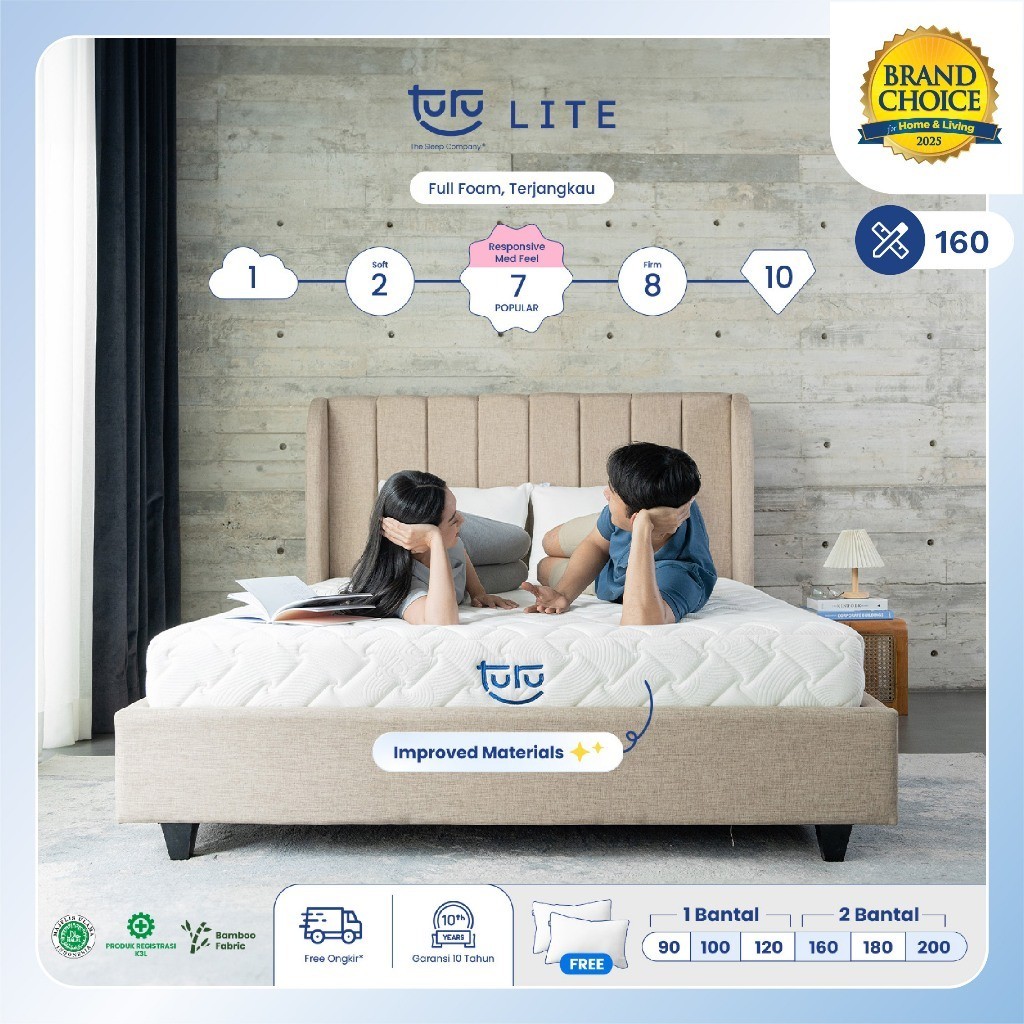 THE BEST Turu - Kasur Base Support Foam TURU LITE ukuran 160x200 (Queen Size) Free Bantal