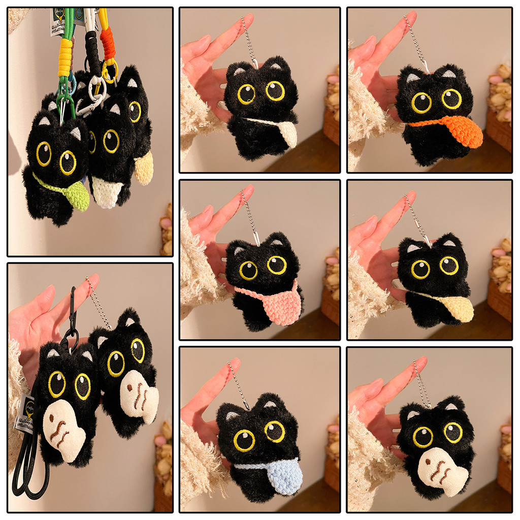 Boneka Berbulu Kucing Hitam Bunyi Kwek-Kwek, Gantungan Kunci & Hiasan Tas DIY Lucu