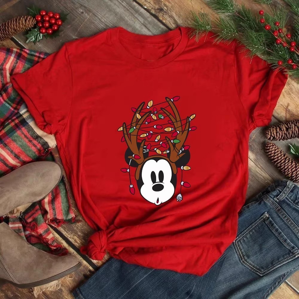 COD Misteri  Kaos Natal - Kaos Wanita Motif Kartun Natal Longgar Leher Bulat Lengan Pendek Bahan Kat