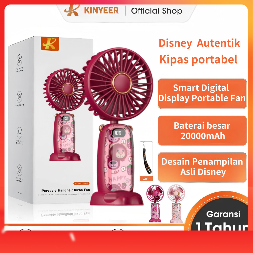 Disney Kipas Angin Mini Portable+Dudukan Ponsel Model Animal Karakter | Usb 20000 mAh Handy Mini Fan