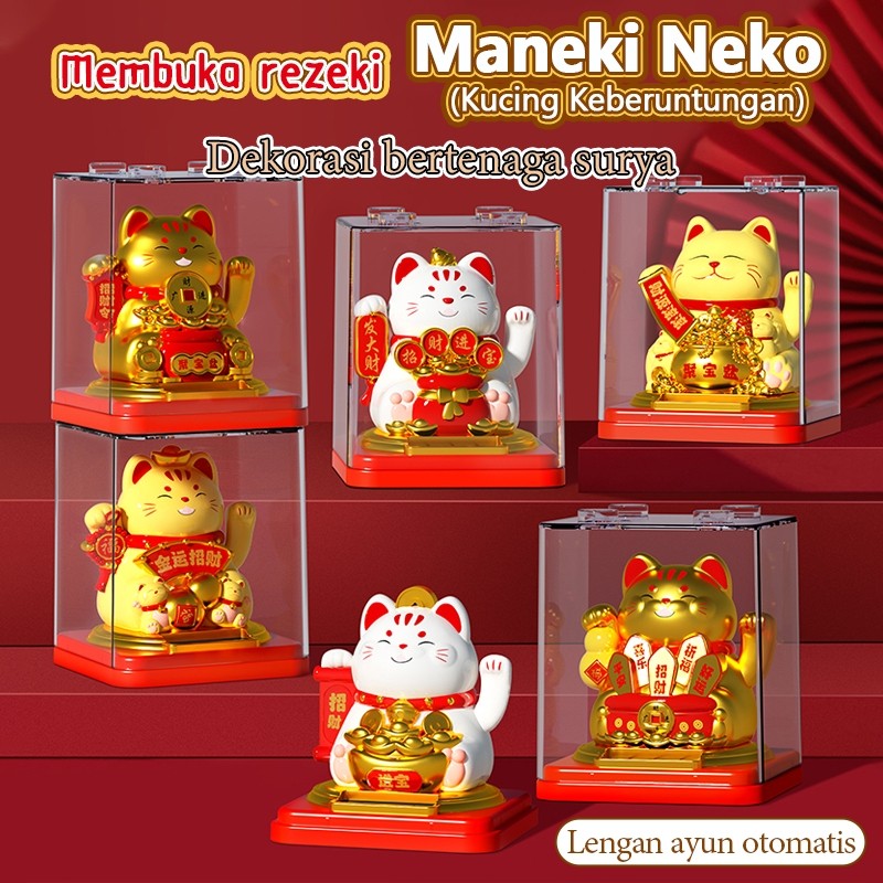 Kucing keberuntungan,Bertenaga surya,Ornamen kecil kreatif,Tangan melambai otomatis bertenaga surya 