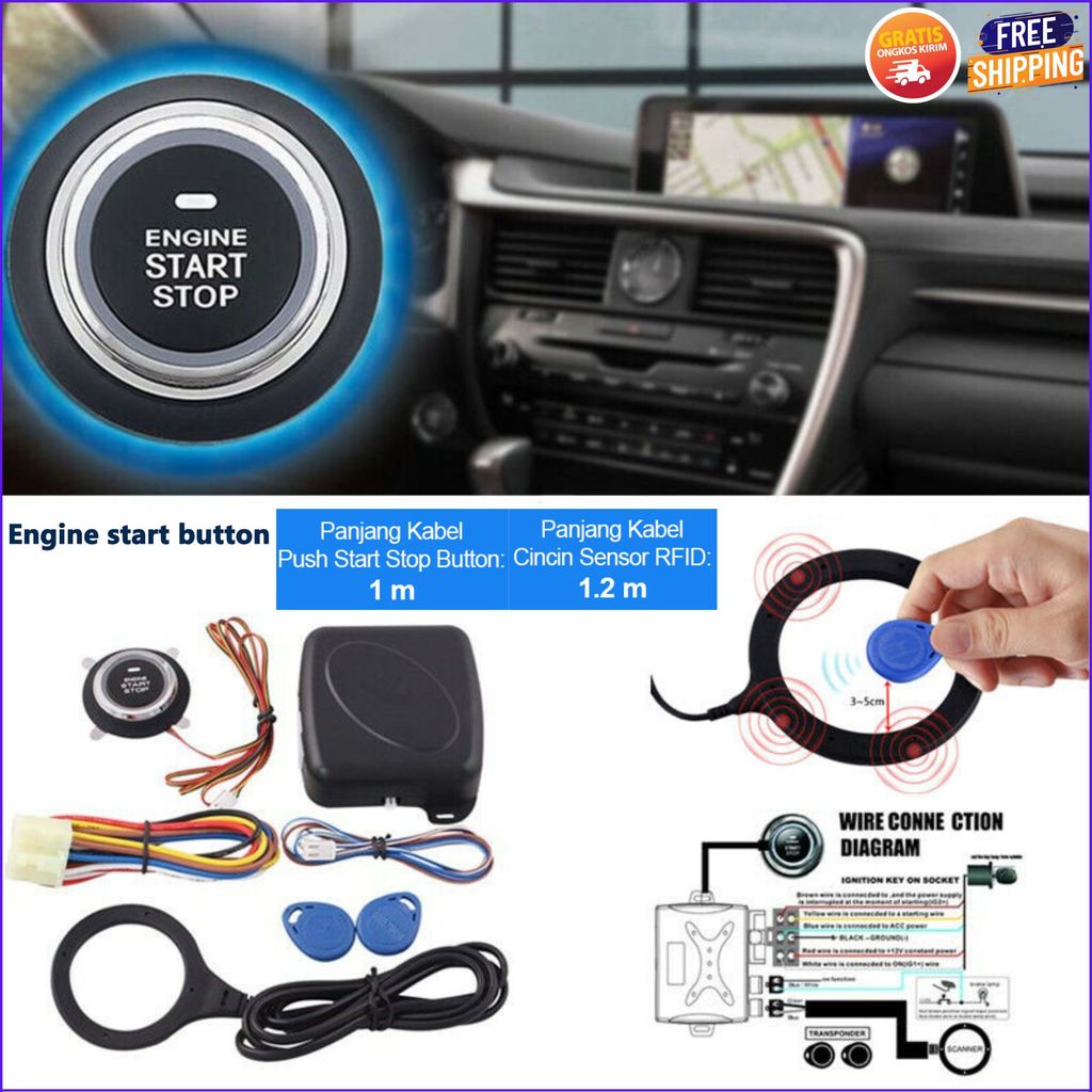 COD Car Push Start System Keyless Entry RFID Alarm Anti Theft Mobil - 902A / Star Stop Engine Mobil 