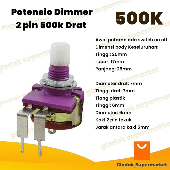 Potensio Dimer On Off 2 pin 500k Drat Kaki 2 Tekuk Dimmer 504